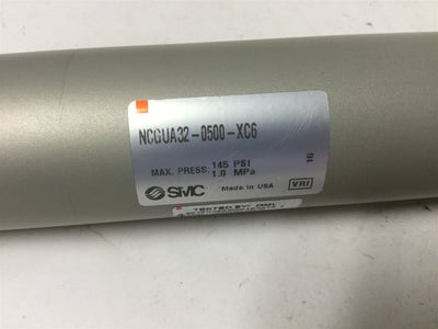 New SMC NCGUA32-0500-XC6 Pneumatic Cylinder, Bore: 1.25", Stroke: 5", 145psi Max