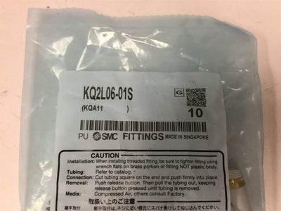 New Lot of 10 New SMC KQ2L06-01S One-Touch Elbow Fittings, 6mm Tube OD to Rc 1/8"