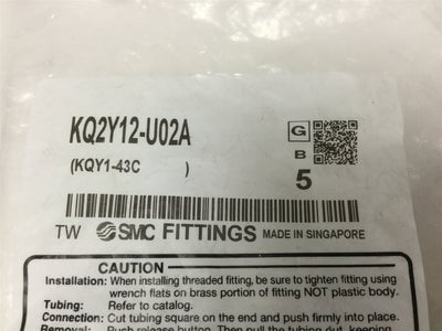 New Lot of 5 New SMC KQ2Y12-U02A Male Run Tee Fittings, 12mm Tube to Rc 1/4" Thread