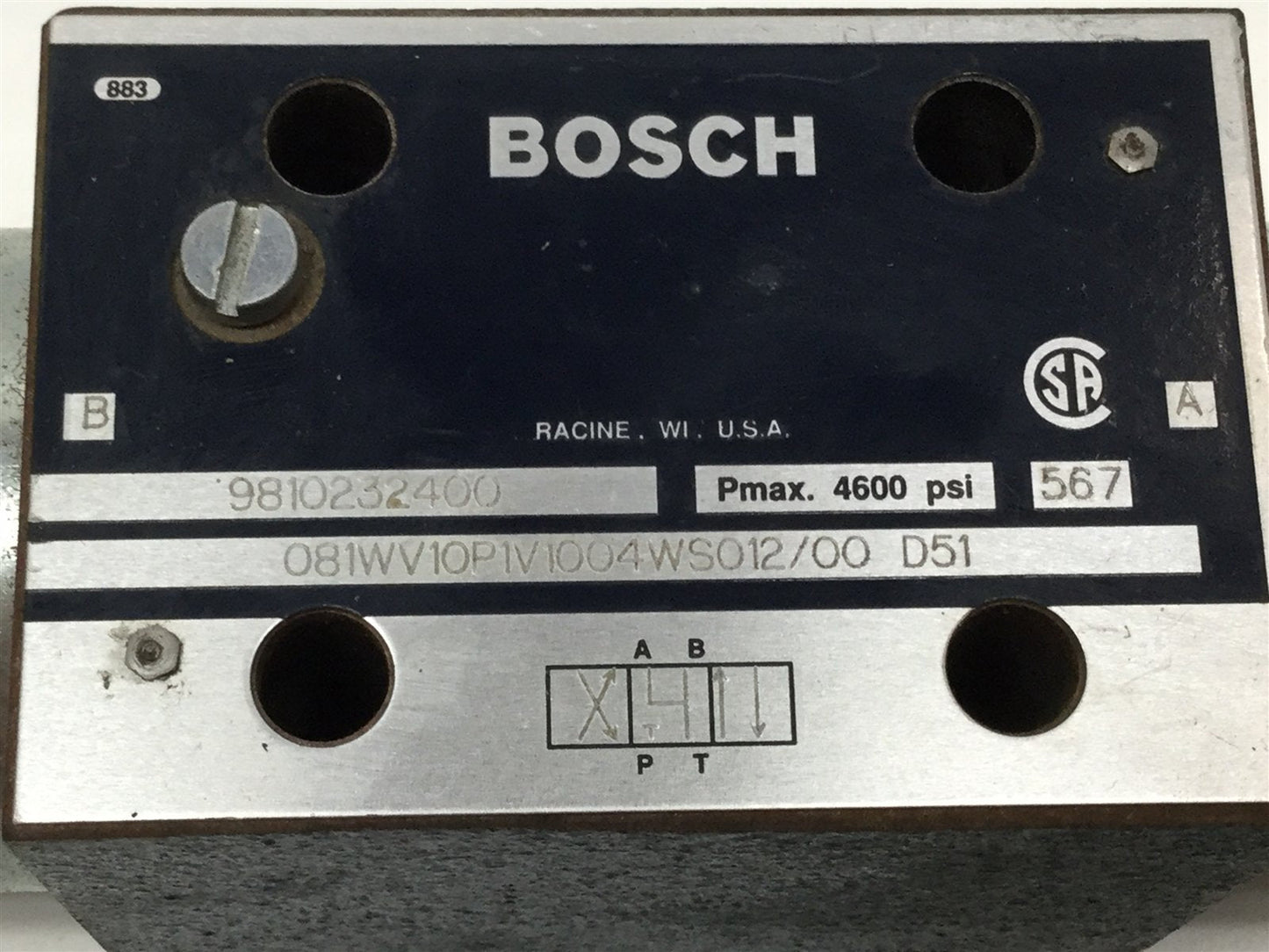 New – Open box Bosch 081WV10P1V1004WS012/00 Hydraulic Solenoid Control Valve, 4600 psi, 12VDC