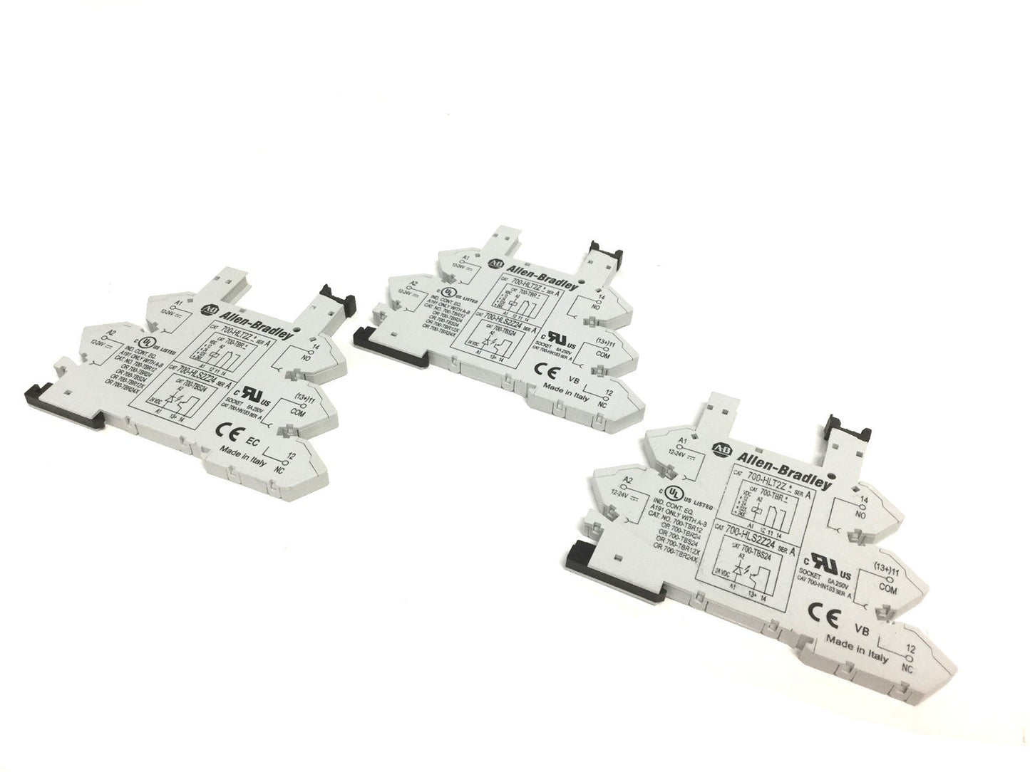 Used Lot of 3 Allen-Bradley 700-HLT2Z Control Relay Terminal Sockets, 12-24VDC