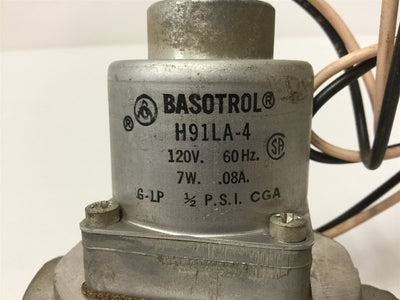 Used Basotrol H91LA-4 Gas Solenoid Valve, Voltage: 120VAC, Power: 7W, Ports: 3/4" NPT