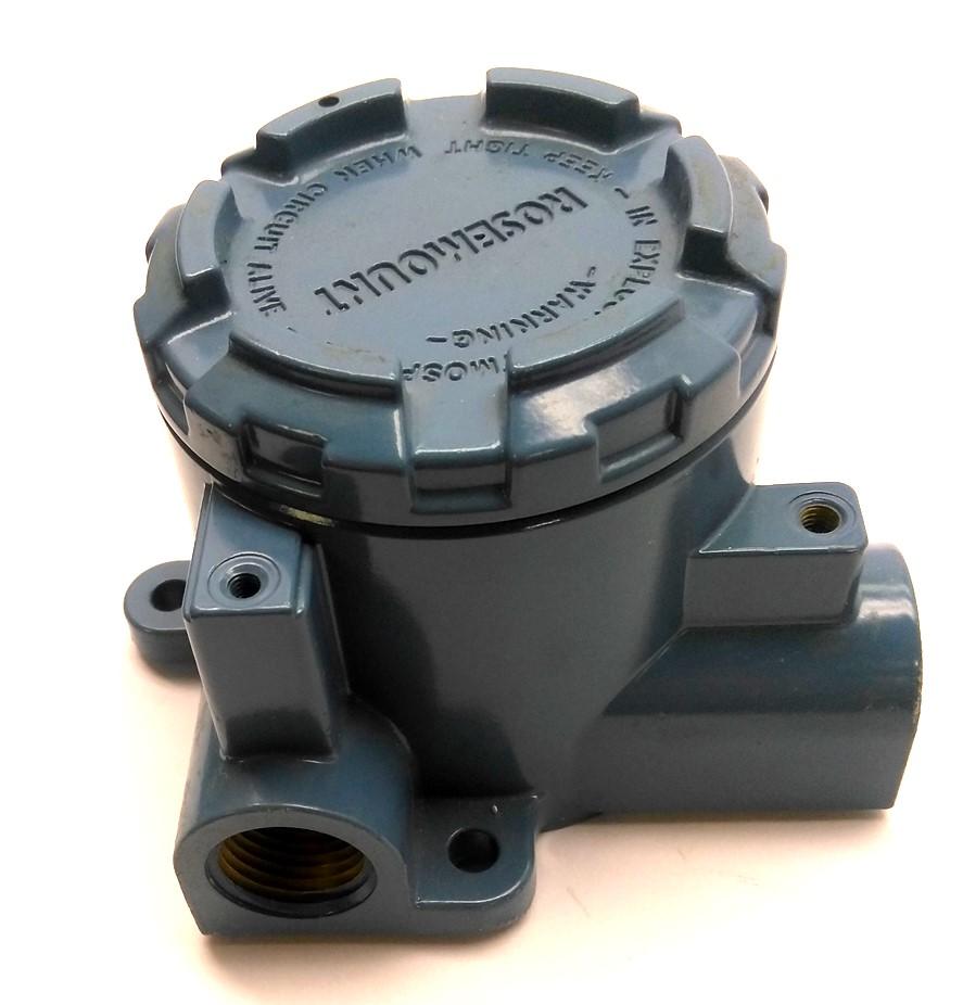 Used Rosemount 90 Degree Explosion Proof Enclosure, 1/2"NPT, W 4.5 x D 4.5 x H 3"