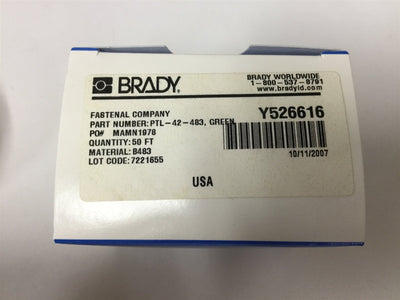 New Brady PTL-42-483 Thermal Labels, Roll Length: 50ft, Label Width: 1", Green