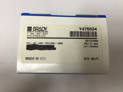 New Brady PTL-42-483 Thermal Labels, Roll Length: 50ft, Label Width: 1", Yellow