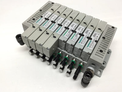 Used Bank of 8 Numatics 052BBDZ2ML, 052BA4Z2ML Solenoid Valves w/ Manifold 24VDC