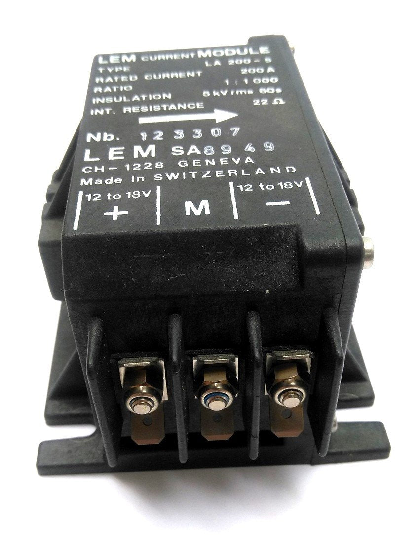 Used LEM LA 200-S Current Transducer, 200A, 22 Ohm Internal Resistance, 1:1000 Ratio