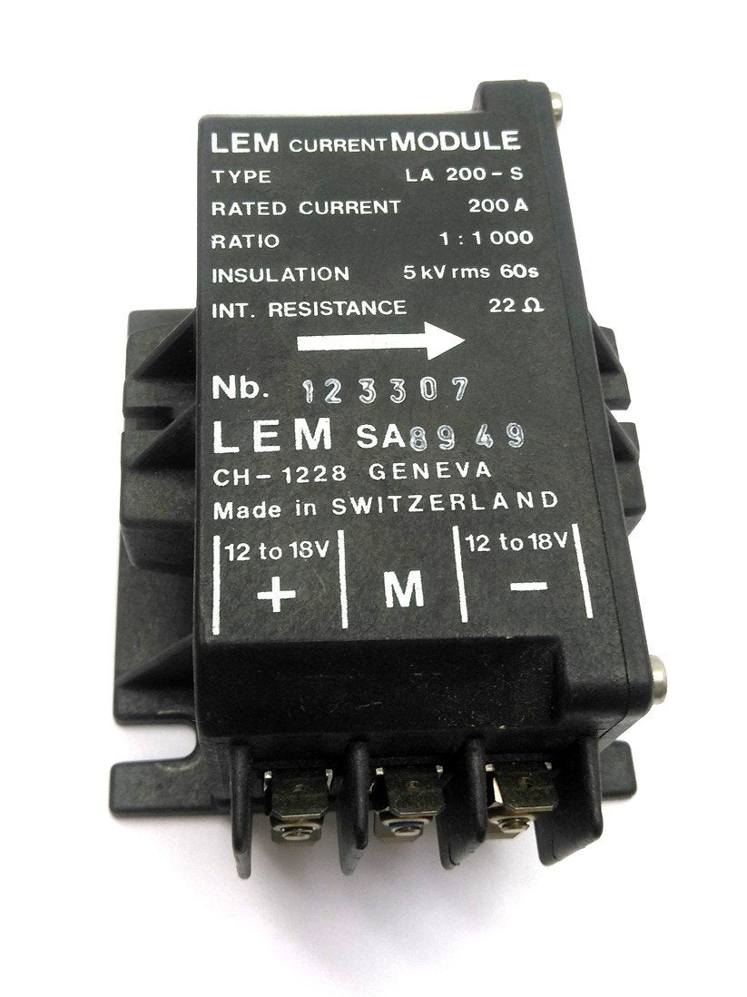Used LEM LA 200-S Current Transducer, 200A, 22 Ohm Internal Resistance, 1:1000 Ratio