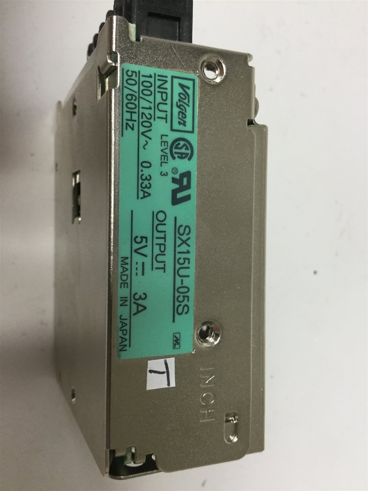 Used Volgen SX15U-05S Power Supply, Input: 100/120VAC 0.33A 50/60Hz, Output: 5VDC 3A