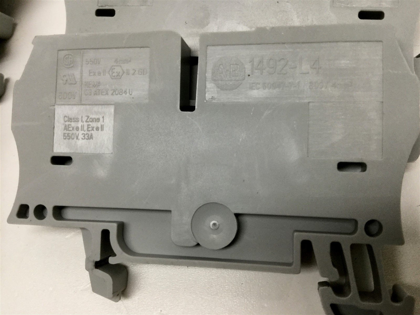 Used Lot of 35 AB Allen Bradley 1492-L4 Spring Clamp Screwless Terminal Blocks, Gray