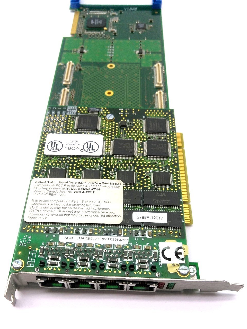 Used Aculab AC6200 Prosody X PCI Card, 4x RJ45, w/ AC6311 PMX Module, Octel 200/300