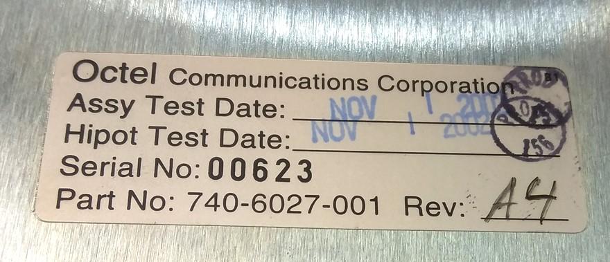 Used Octel 740-6027-001 DC Power Supply, 48VDC, For Octel 200/300