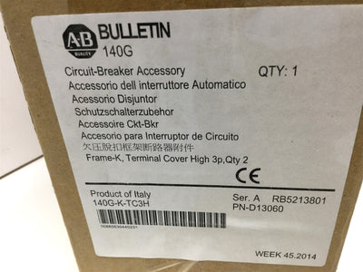 New Allen Bradley 140G-K-TC3H Circuit Breaker Terminal Covers, 3-Pole, 2-Pack