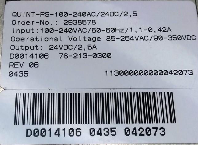 Used Phoenix QUINT-PS-100-240AC/24DC/2,5 Power Supply 100-240VAC IN, 24VDC 2.5A OUT