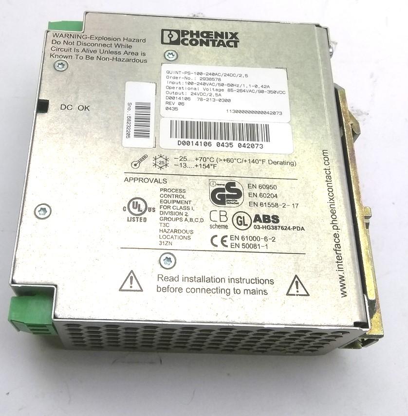 Used Phoenix QUINT-PS-100-240AC/24DC/2,5 Power Supply 100-240VAC IN, 24VDC 2.5A OUT