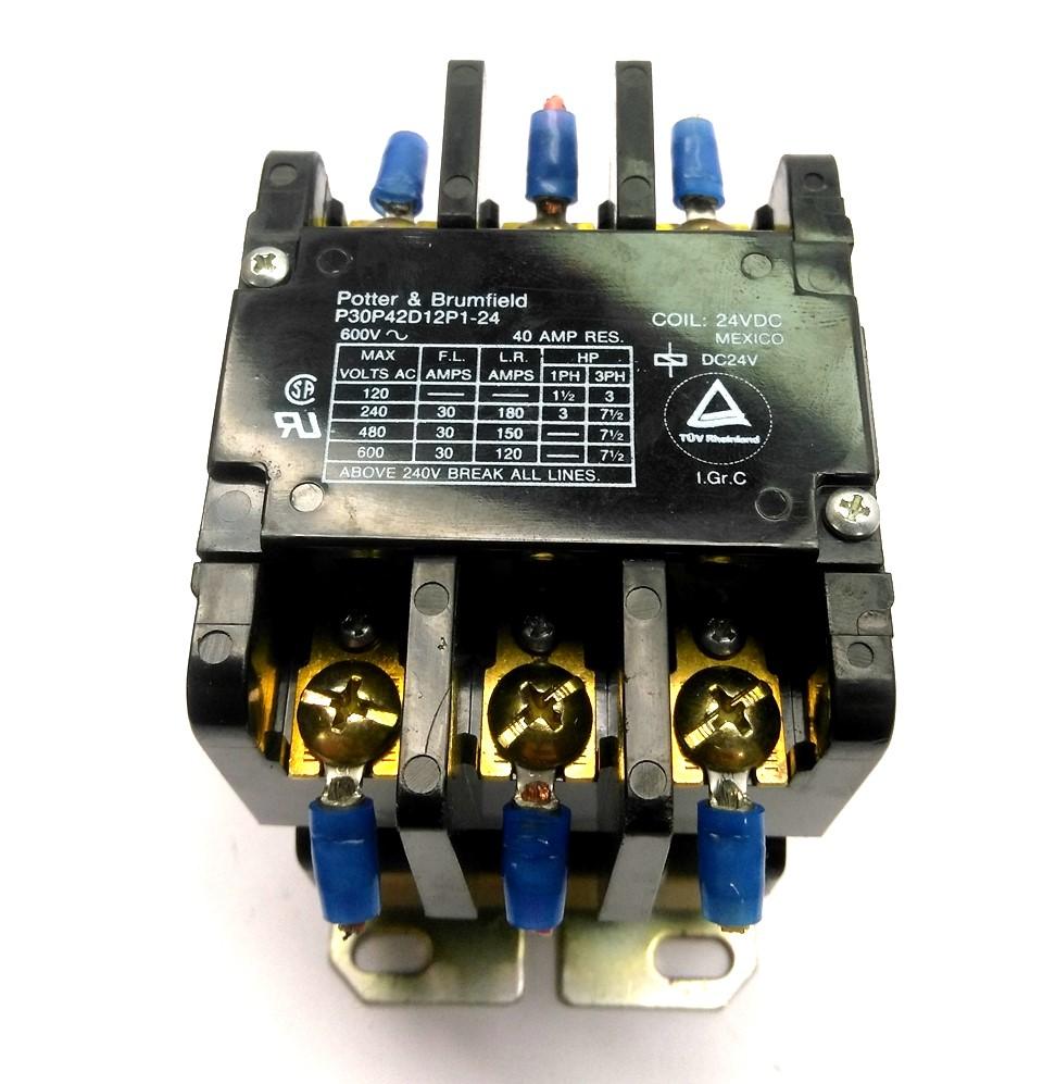 Used Potter & Brumfield P30P42D12P1-24 Contactor 24VDC Coil 30A 8 Terminals 600VAC