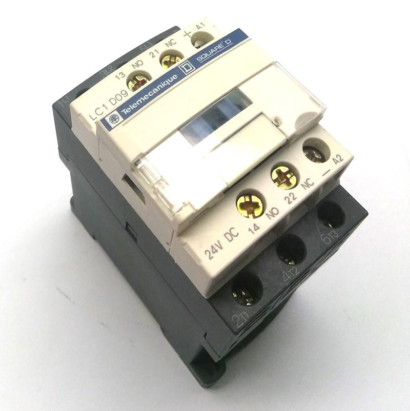 Used Square D LC1D09BD Contactor, 3-Pole N.O., 9A, 600V 7.5HP, Coil: 24VDC