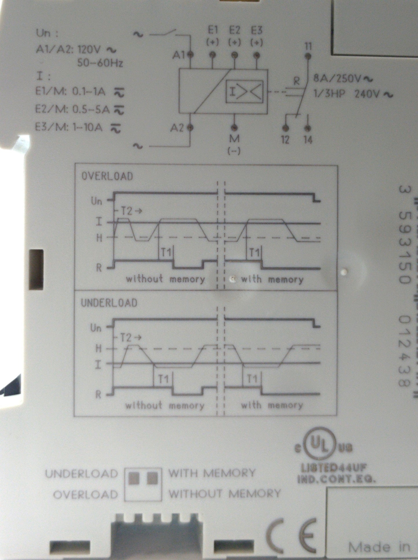 Used Crouzet 84871033 Current Monitoring Relay, 0.1-10A, SPDT 8A 250V, 120VAC Supply