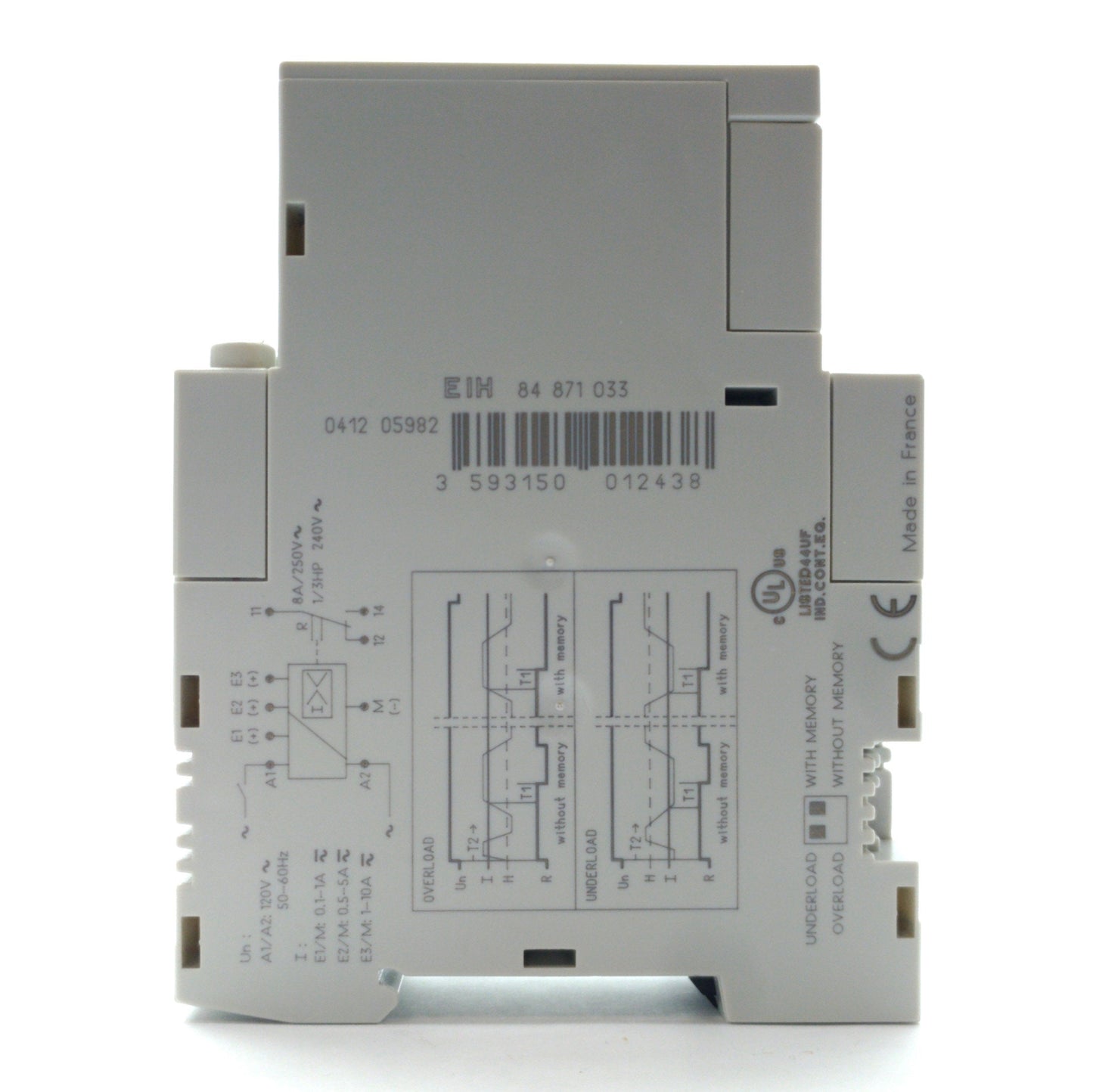 Used Crouzet 84871033 Current Monitoring Relay, 0.1-10A, SPDT 8A 250V, 120VAC Supply