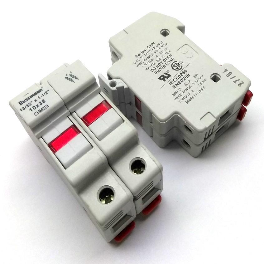 Used Lot of 2 Bussmann CHM2DI Fuse Holders 2 Pole Fuse 10x38 13/32 x 1 1/2" 30A 600V