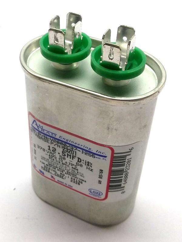 Used Amrad V2000/37-1255 Oval Capacitor, 12.5MFD ±10%, 370VAC 50-60Hz