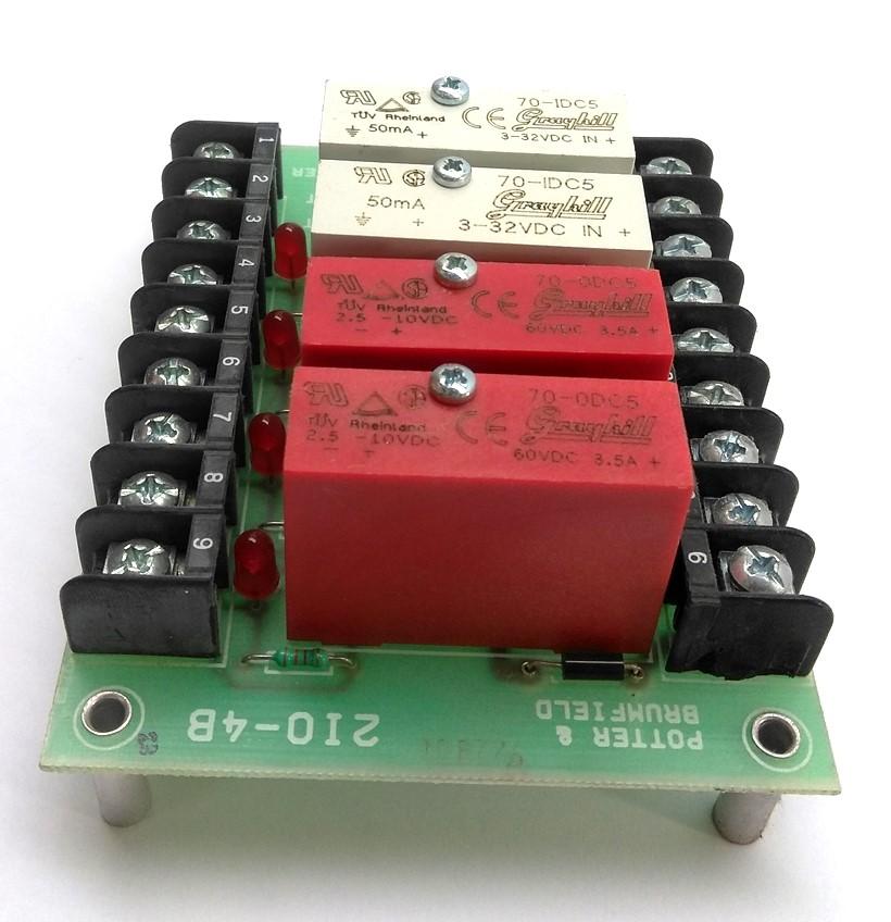 Used Potter & Brumfield 2IO-4B I/O Mounting Rack, 4x G1 Relays, w/ 2x ODC5, 2x IDC5