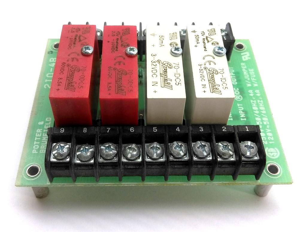 Used Potter & Brumfield 2IO-4B I/O Mounting Rack, 4x G1 Relays, w/ 2x ODC5, 2x IDC5