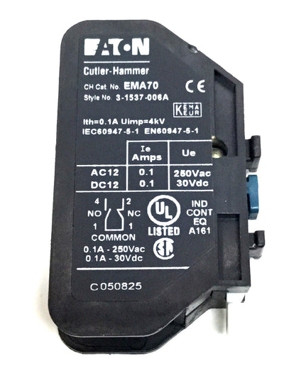 Used Eaton Cutler-Hammer EMA70 Starter Contactor Logic Level Auxiliary Block, 1NO-1NC