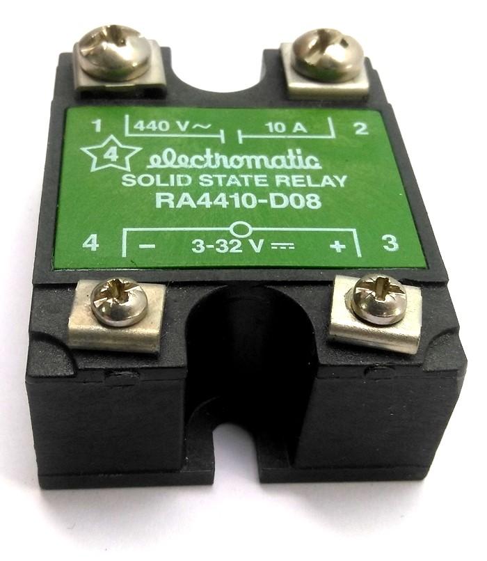 Used Electromatic RA4410-D08 Solid-State Relay, Control: 3-32VDC, Output: 440VAC 10A
