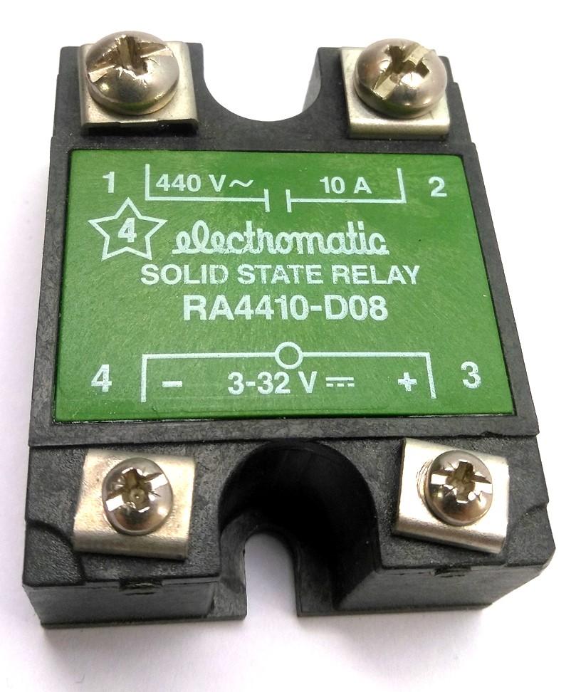 Used Electromatic RA4410-D08 Solid-State Relay, Control: 3-32VDC, Output: 440VAC 10A