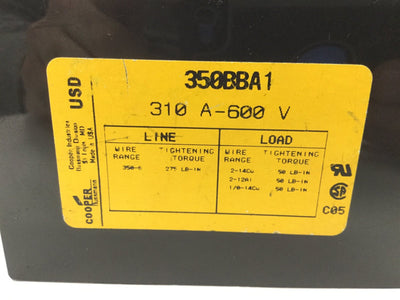 Used Cooper Bussmann 350BBA1 Distribution Block, 1-Pole, 9-Outputs/Pole, 600V 310A