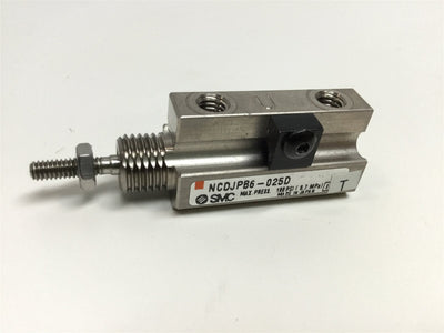 Used SMC NCDJPB6-025D Compact Miniature Pin Cylinder 1/4" Stroke, 1/4" Bore, 100 psi