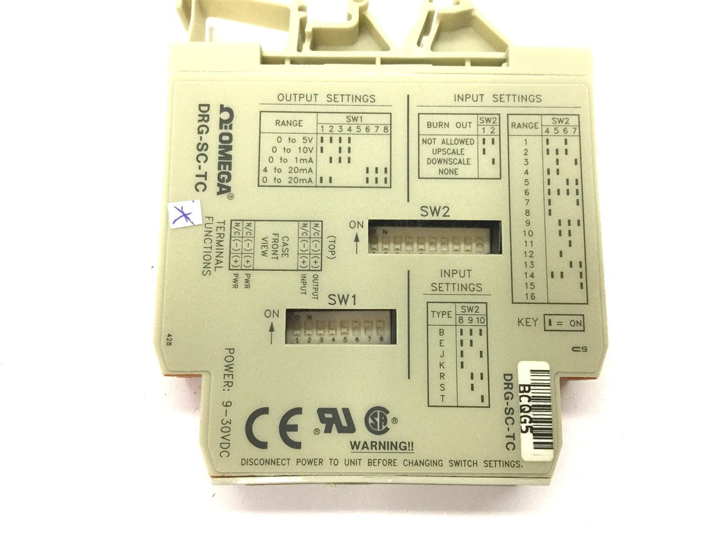 Used Omega DRG-SC-TC Signal Conditioner, Thermocouple In, Out: 0-5/10V 0-1mA 4/0-20mA