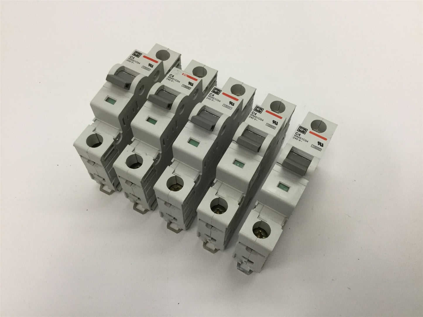 Used Lot of 5 Cutler Hammer WMS1C04 Circuit Breakers, 1-Pole, Rating: 240VAC 4A