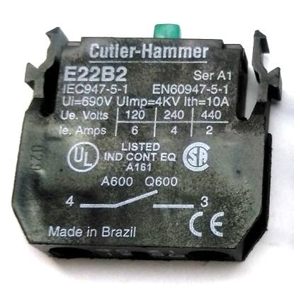 New Cutler Hammer E22B2 Contact Block, Normally Open, 1 Pole, 600V 10A