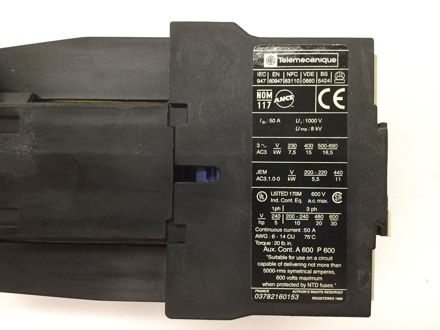 Used Telemecanique LP1D3210 Contactor, With LADN11 Auxiliary Contact, Coil: 24VDC