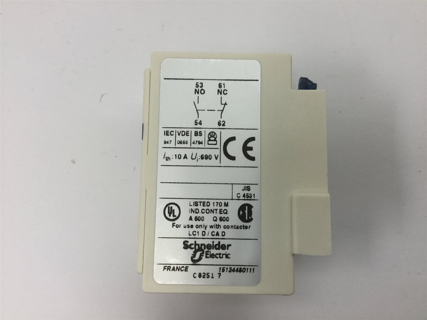 Used Telemecanique LP1D3210 Contactor, With LADN11 Auxiliary Contact, Coil: 24VDC