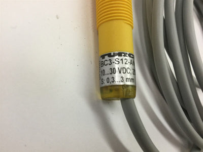 Used Turck BC3-S12-AN6X Capacitive Proximity Sensor, Range: 0.3-3mm, Power: 10-30VDC