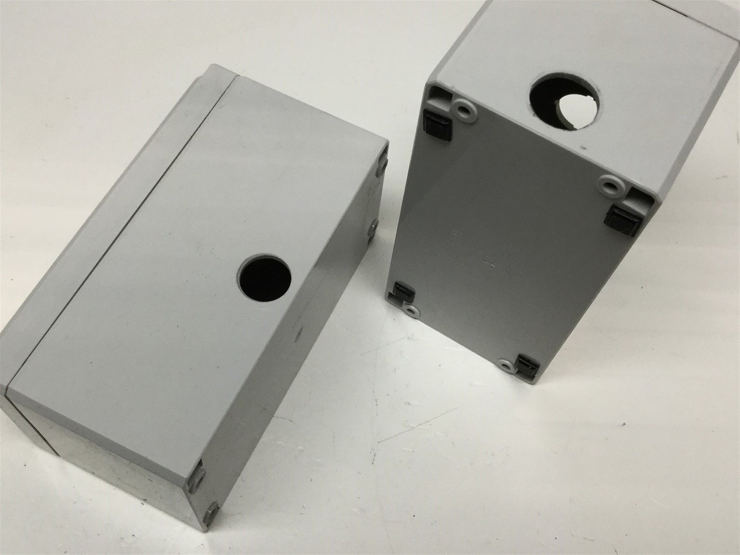 Used Lot of 2 Hoffman Q3PBPCDM 3-Hole Pushbutton Enclosures, 3" x 6" x 3" *w/ Holes*