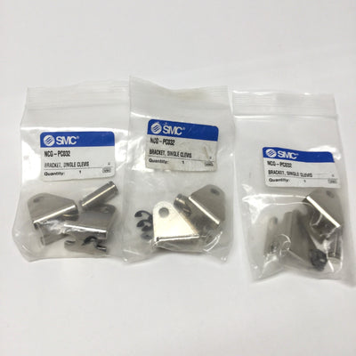 New Lot of 3 New SMC NCG-PC032 Brackets, Single Clevis, for Pneumatic Cylinder