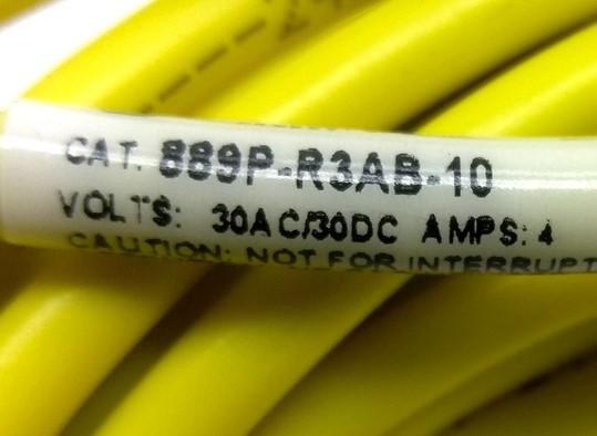 Used Allen Bradley 889P-R3AB-10 Right Angle Pico Cordset, 3-Pin, 30VAC/DC 4A, 5m
