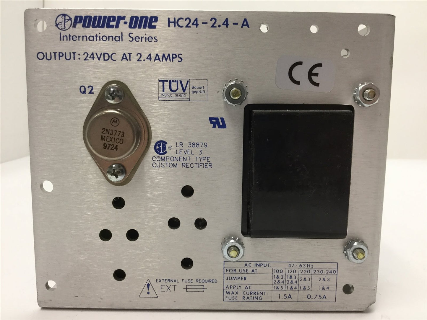 Used Power One HC24-2.4-A Power Supply, Input: 100-240VAC 47-63Hz, Output: 24VDC 2.4A
