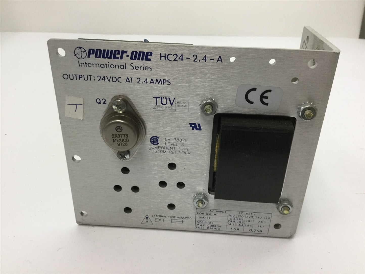 Used Power One HC24-2.4-A Power Supply, In: 100-240VAC 1.5-0.75A, Out: 24VDC 2.4A