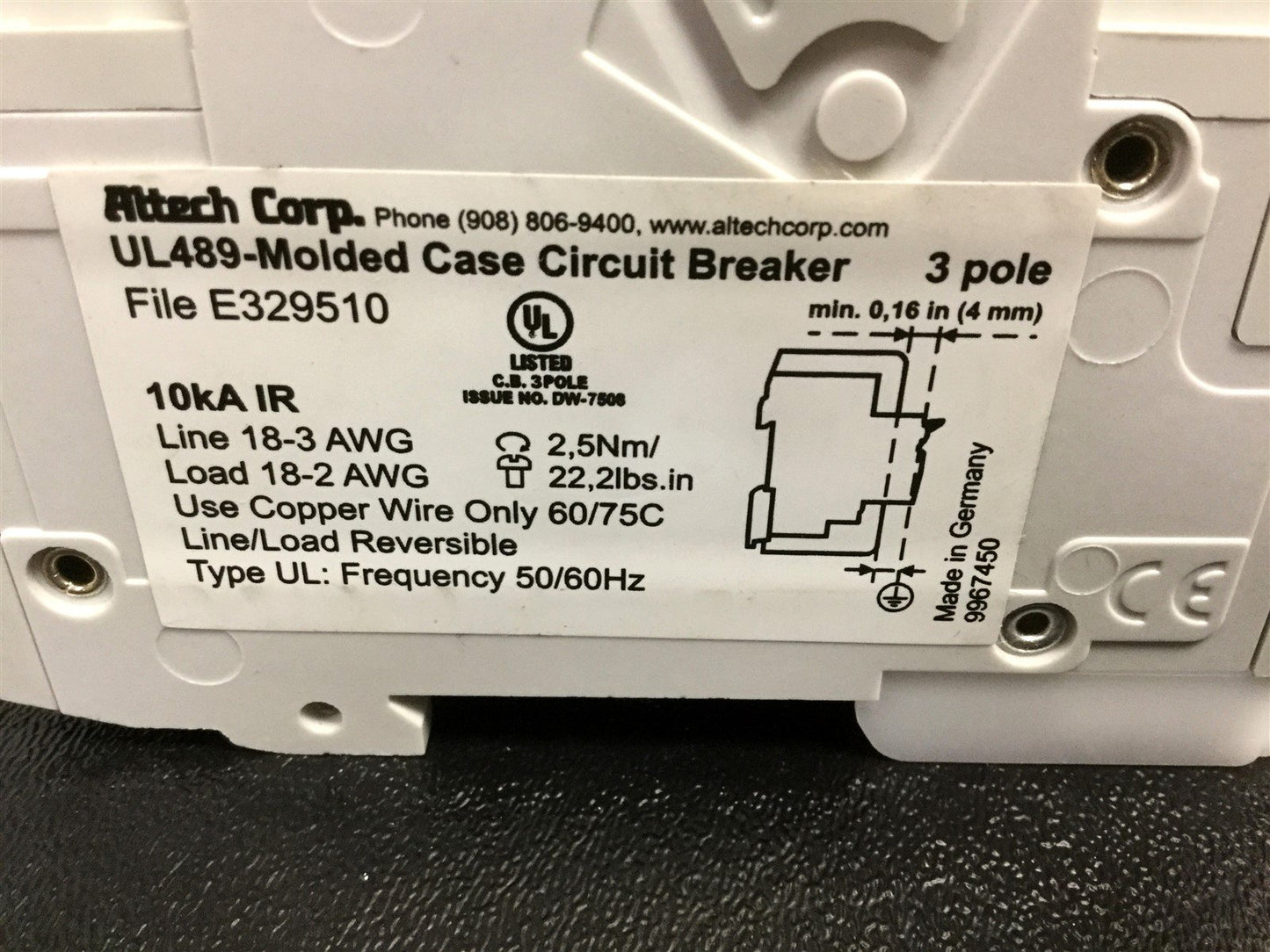 New Altech Corp 3C13UL Circuit Breaker, Poles: 3, Amperage: 13A, Din Rail Mount