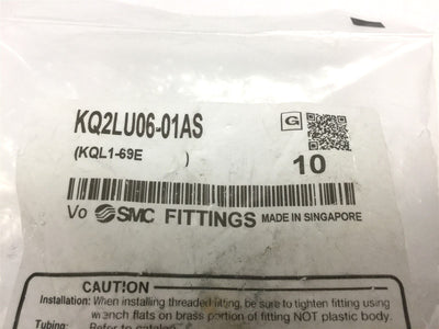 New Lot of 10 New SMC KQ2LU06-01AS Branch Union Elbows, Fitting: 6mm Tube, 1/8" NPT