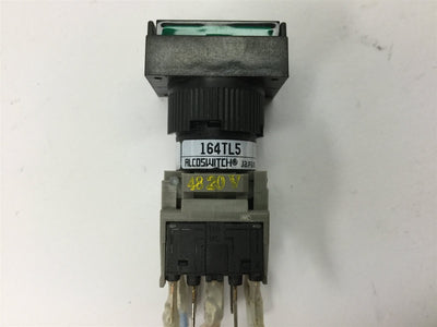 Used Alcoswitch 164TL5 Green Maintained Illuminated Push Button, Rating: 5A 250VAC