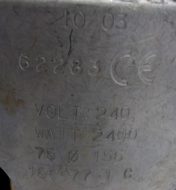 Used 166577-1 Barrel Heater, 3" ID, 4 3/4" OD, 6" Long, 3-Pole Plug, 2400W 240V