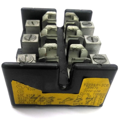 Used Buss T30060-3CR Fuse Holder, Class T Fuse, 3-Pole, 300V 60A, 3.44 x 2.75 x 1.63"