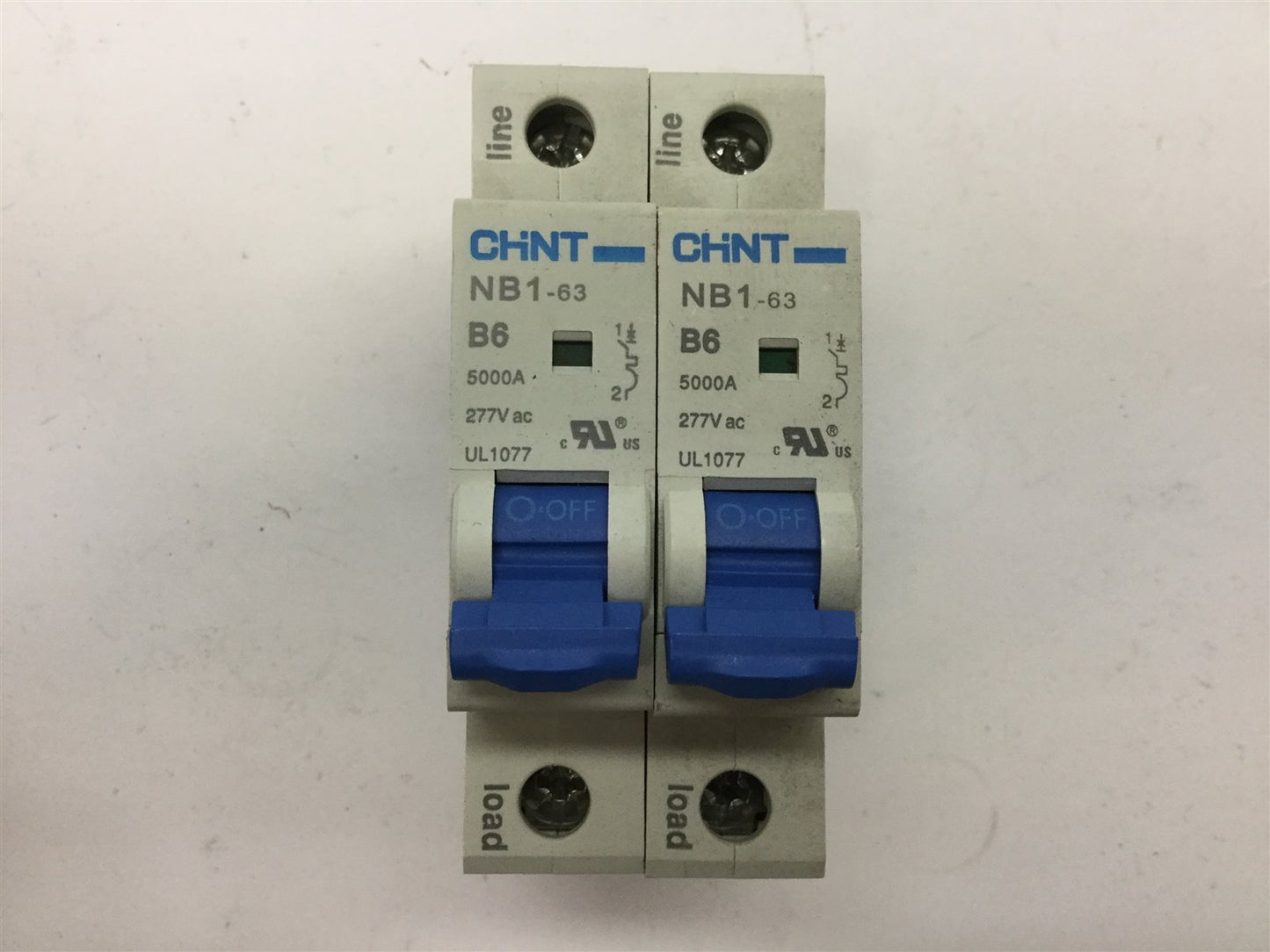 Used Lot of 2 CHINT NB1-63 B6 Circuit Breakers, 1-Pole, Rating: 6A 277VAC 110VDC