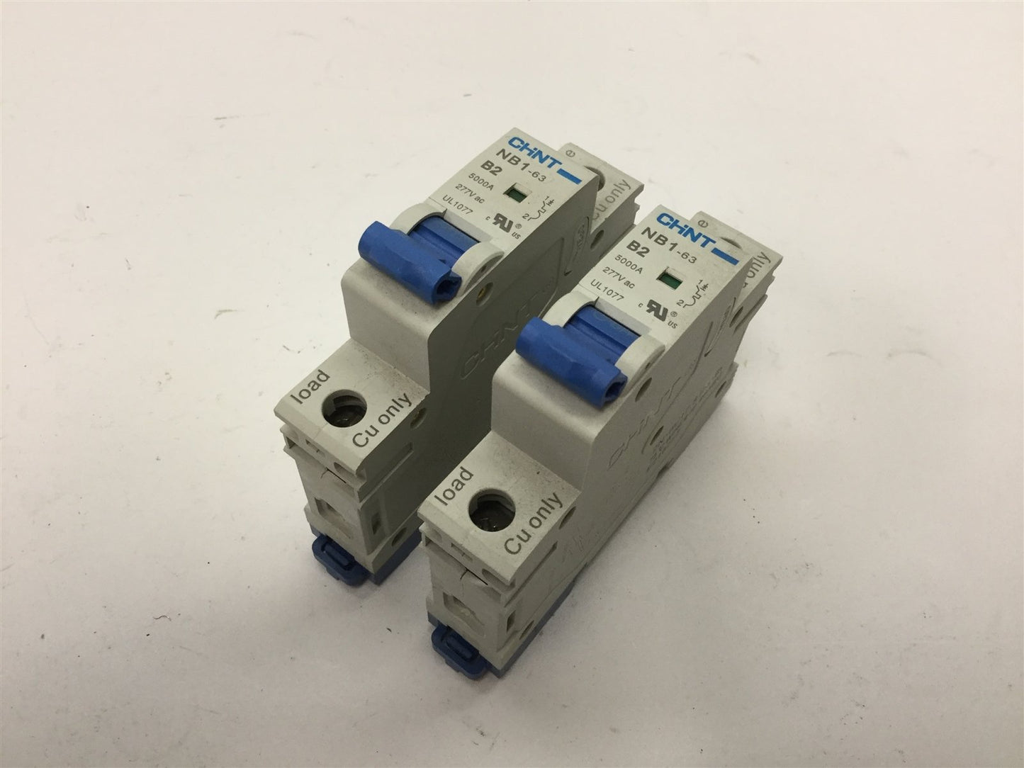 Used Lot of 2 CHINT NB1-63 B2 Circuit Breakers, 1-Pole, Rating: 2A 277VAC 110VDC